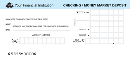 Blue Checking Money Market Deposit Counter Form