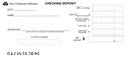 Checking Deposit Car Box Counter Form Style 10